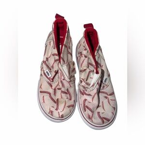 Vans Kids slip on Sneakers with Baseball Design - Red and White Sz 10